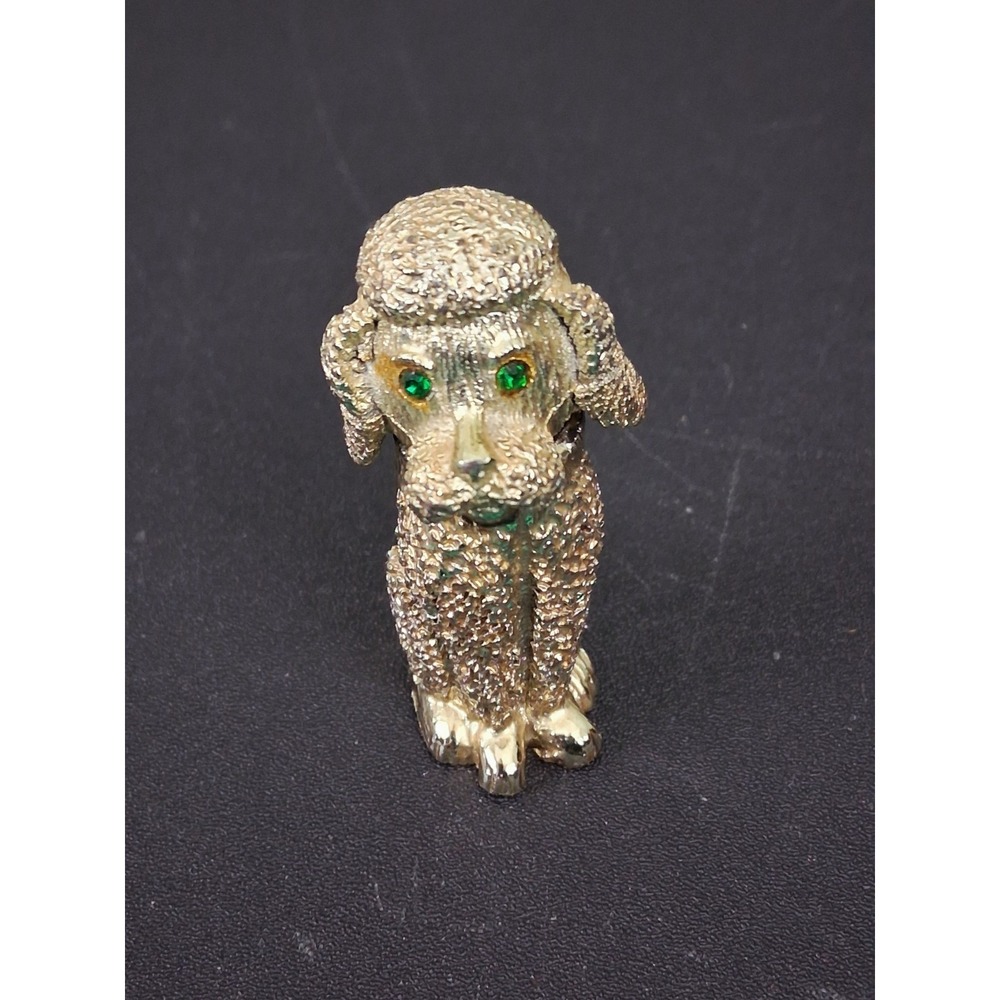 Vintage Poodle Lighter 1960s RARE Green Eyes MCM Gold Tone Japan